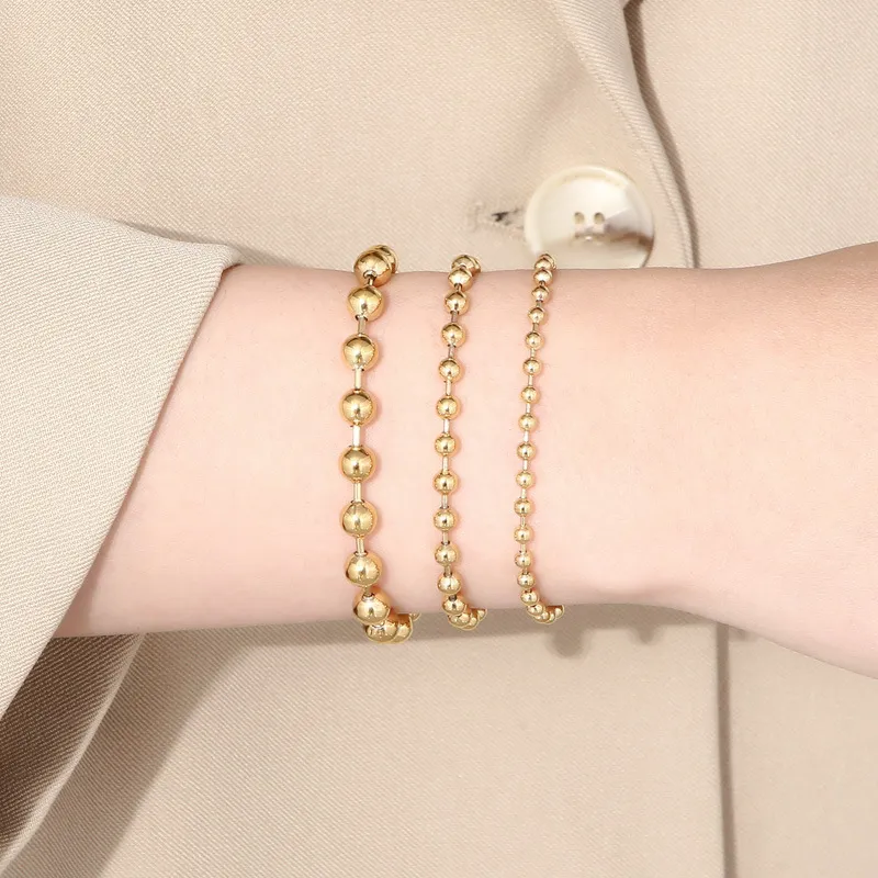 New Arrival Stainless Steel Minimalist Beaded Chain Hollow Ball Handmade Chain Bracelet