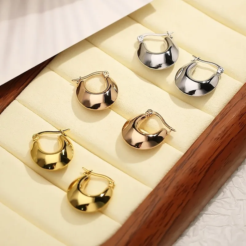 Trendy Stainless Steel U-Shaped Polished Huggie Earrings Geometric French Hollow Earrings Wholesale