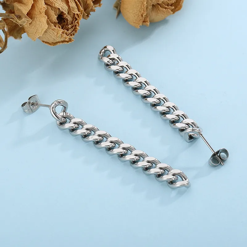 Cuban Chain Earrings Punk Style Chain Terms Stainless Steel Tassel Jewelry