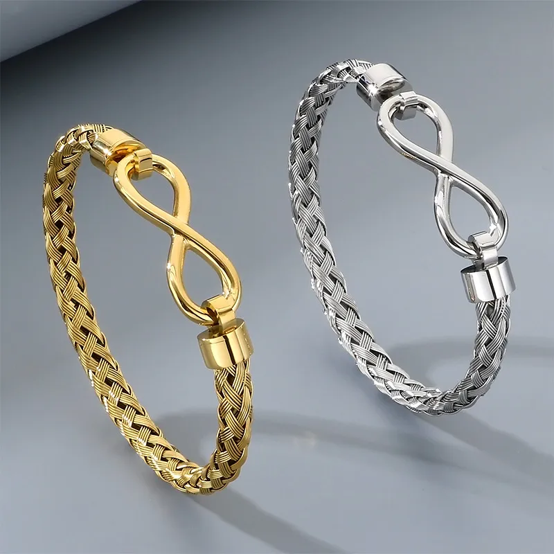 Men's Trendy Stainless Steel Infinite Symbol 8-Shaped Accessory Steel Wire Bangle Jewelry