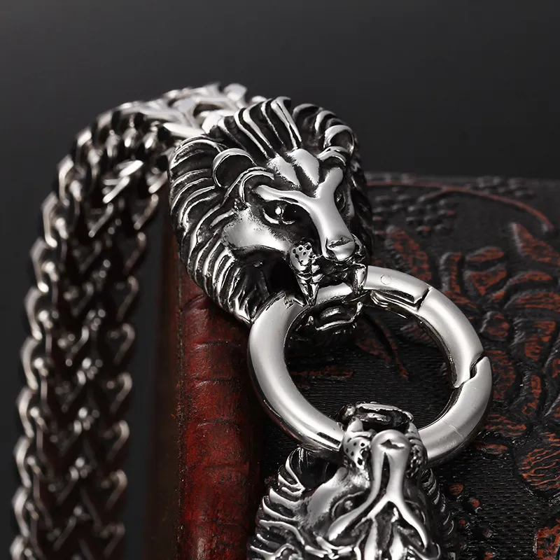 Wholesale Stainless Steel Creative Double Row Keel Chain Ghost Head Lion Head Round Buckle Men's Domineering Bracelet