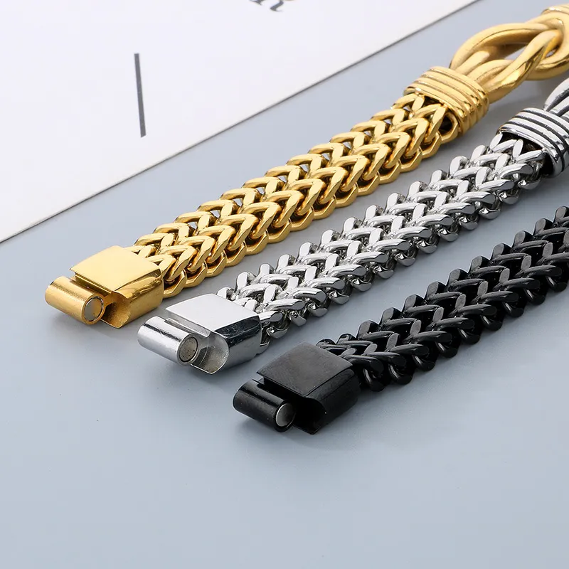 Fashion Stainless Steel Woven Keel Bracelet Boys Personality Hip Hop Retro Fried Dough Twists Knot Bracelet