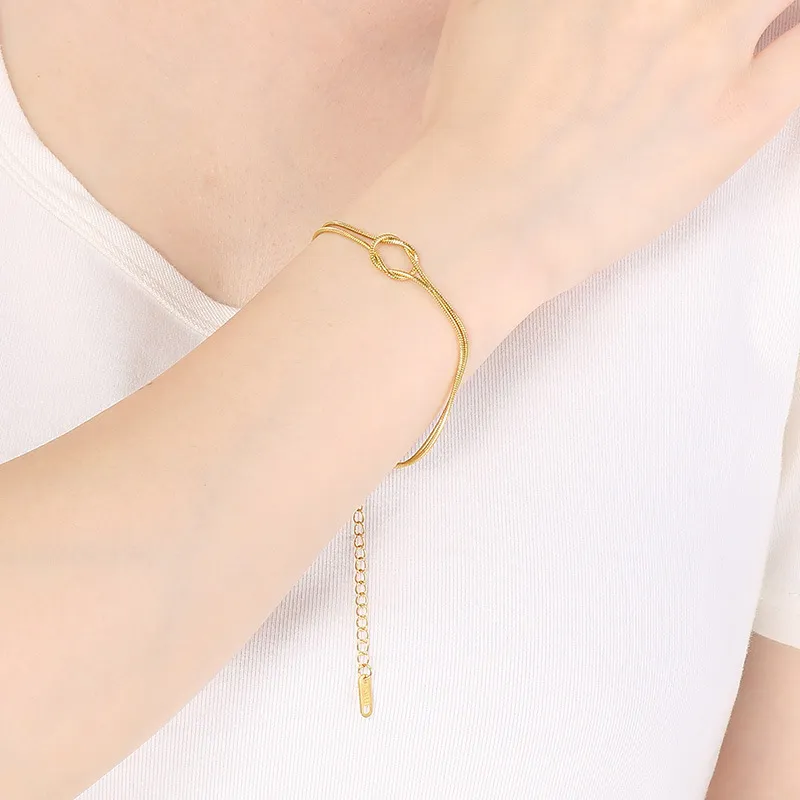 Ins Women's Bracelet 18K Gold-Plated Adjustable Knotted Round Snake Chain Delicate Jewelry