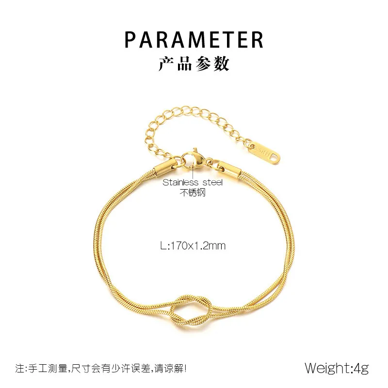 Ins Women's Bracelet 18K Gold-Plated Adjustable Knotted Round Snake Chain Delicate Jewelry