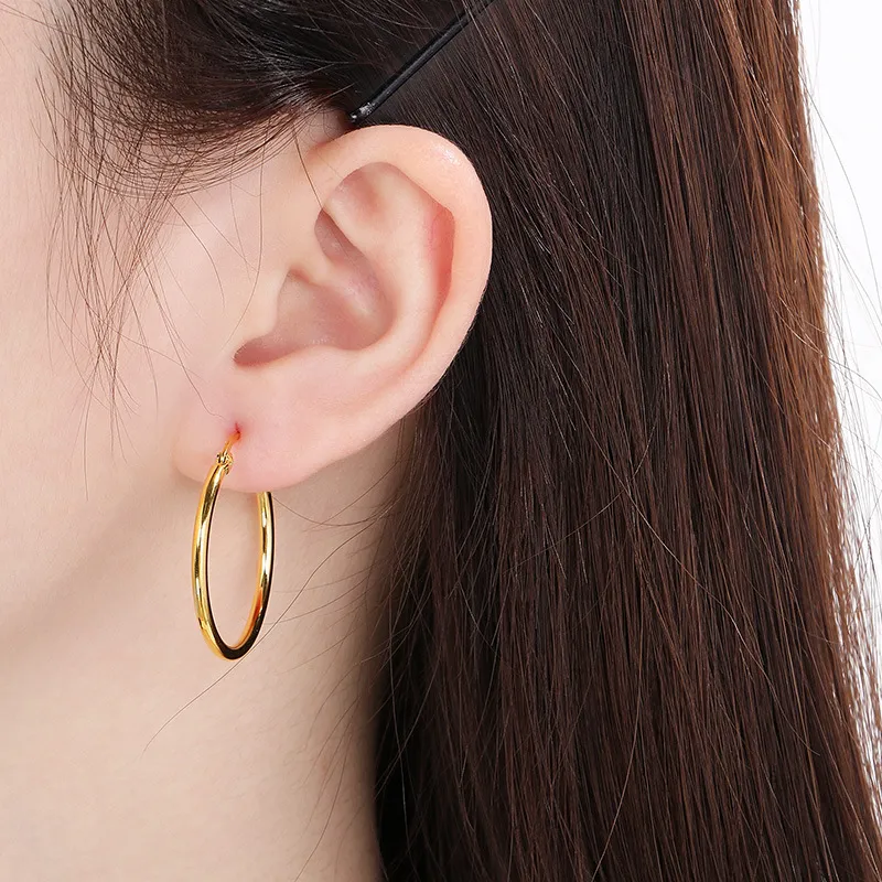 Vintage-Inspired Plain Large Hoop Earrings in Durable Stainless Steel