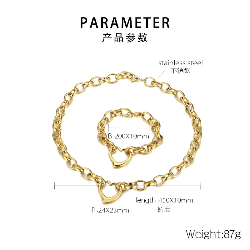 Fashion Stainless Steel Heart Pendant Earrings Bracelet Necklace Set Jewelry Accessories