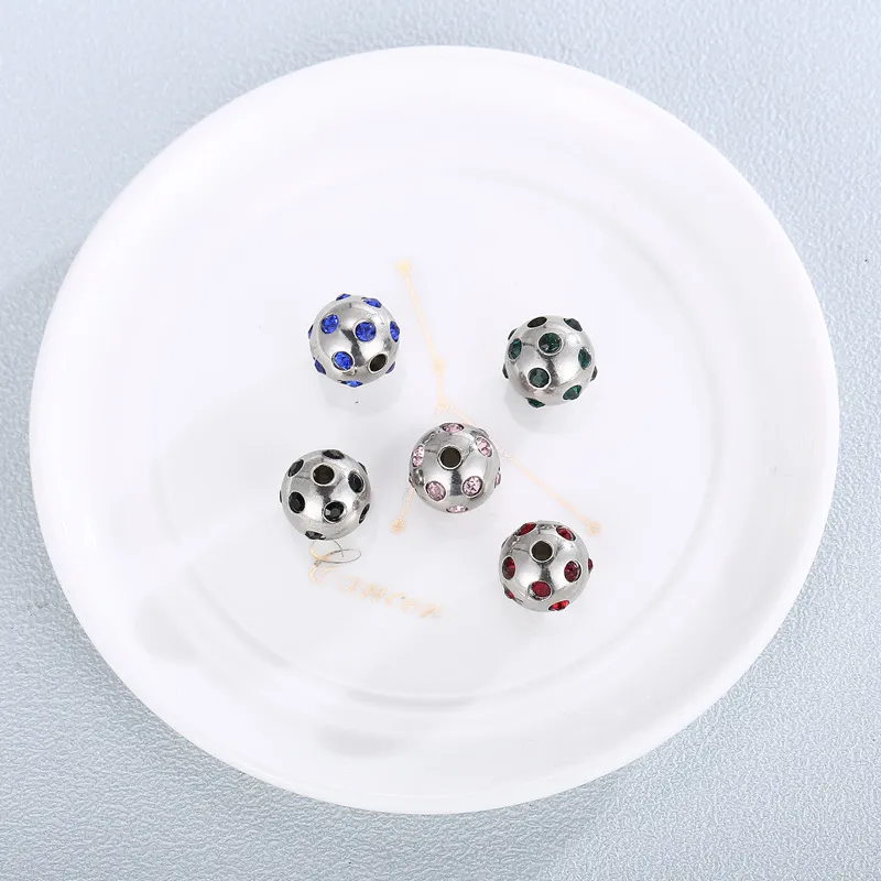Stainless Steel Diamond Studded Beads DIY Bracelet Accessories