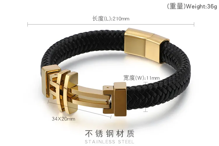 European and American Style Stainless Steel Cross Bracelet Woven Men's Leather Jewelry