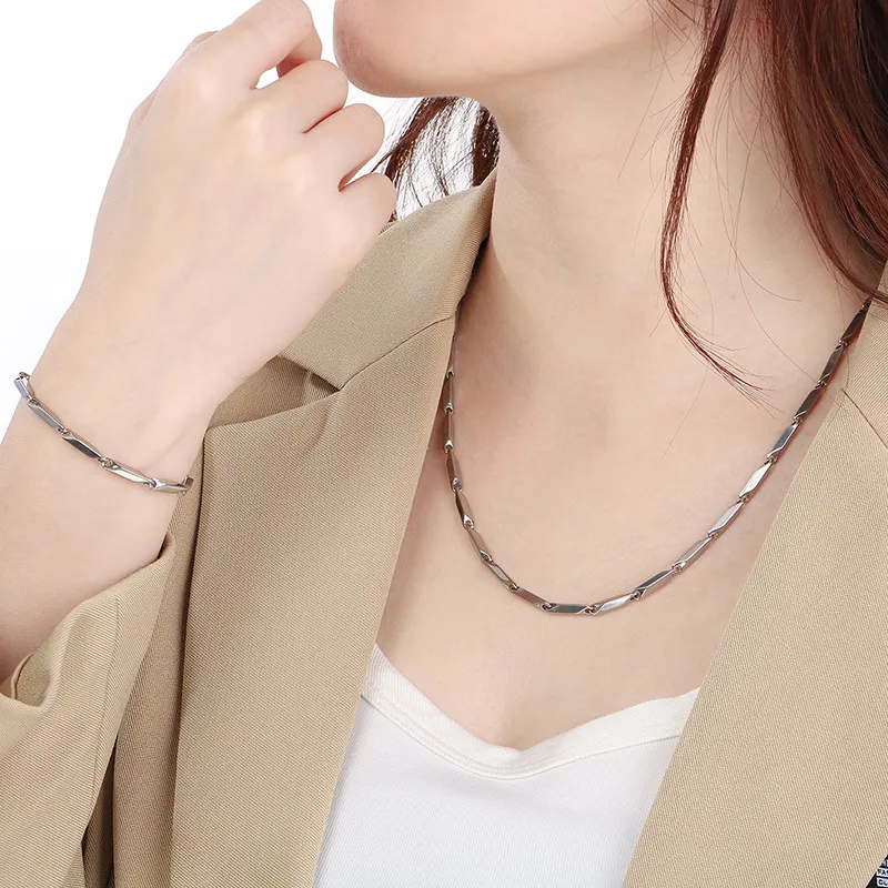Simple Stainless Steel Geometric Sunflower Seed Chain Fashionable Colorful Bracelet&Necklace Accessories