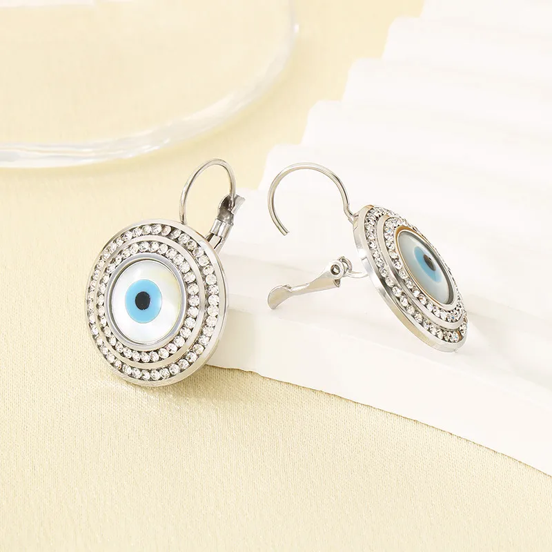 European Evil Eye Rhinestone Stainless Steel Earrings Light Luxury Daily Jewelry Women