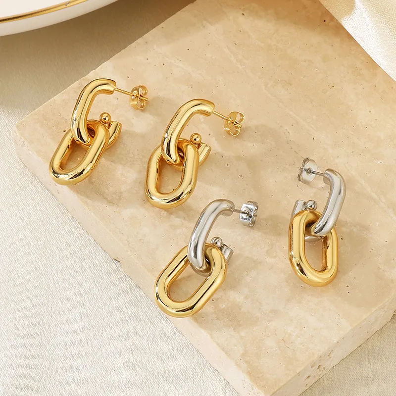 Minimalist Round Stainless Steel Earrings Elegant 18K Gold-Plated Chain Earrings Wholesale Jewelry