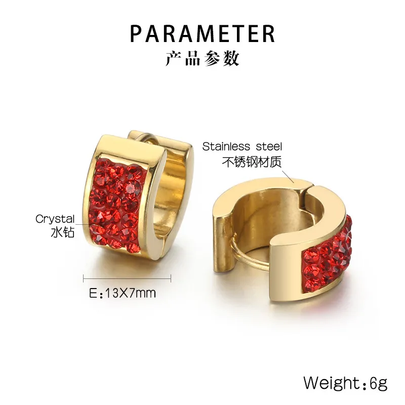 European American New Arrival Rhinestone-Encrusted Ear Buckles Trendy Stainless Steel Stud Earrings