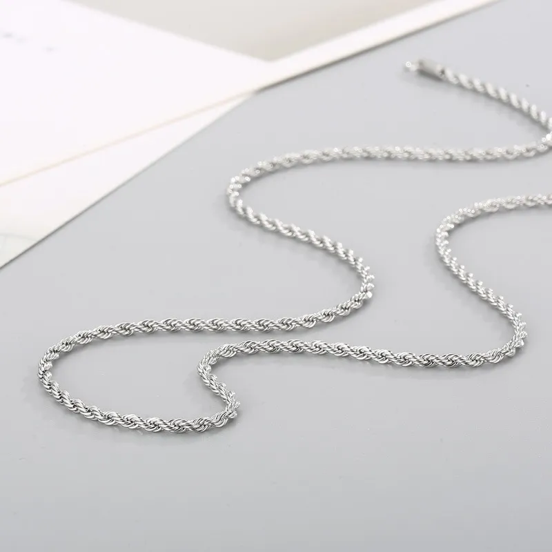 Minimalist Style Trendy Thick and Thin Clavicle Chain Accessories, Rock and Hip-Hop Steel Color Stainless Steel Fried Dough Twists Necklace for Men and Women