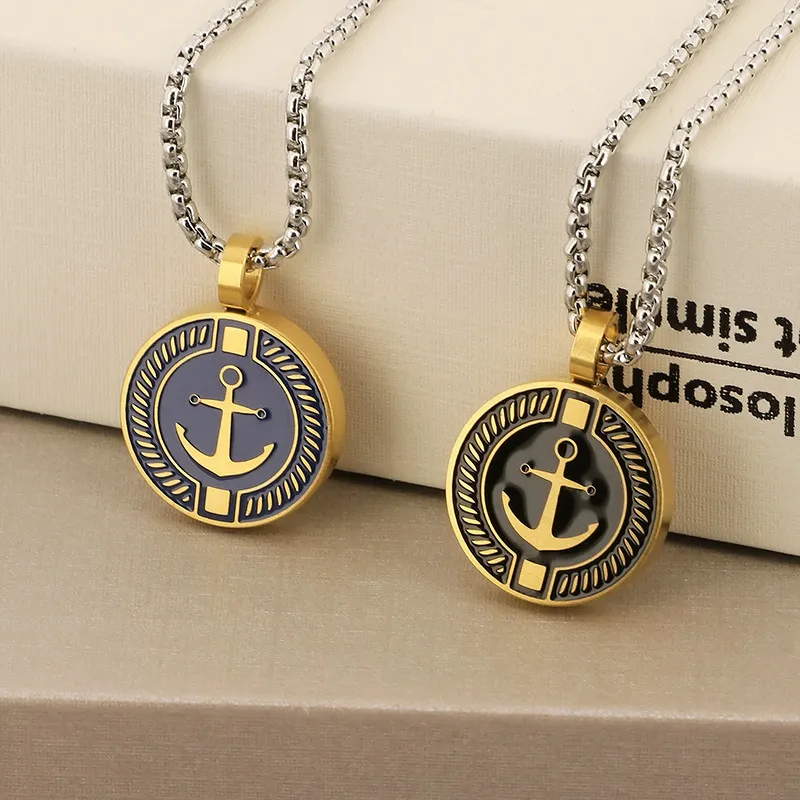 Couple Necklace, Stainless Steel Sailing Ship Anchor, Starry Sea Compass, Male Pendant, Personalized Niche Compass Design, Sweater Chain
