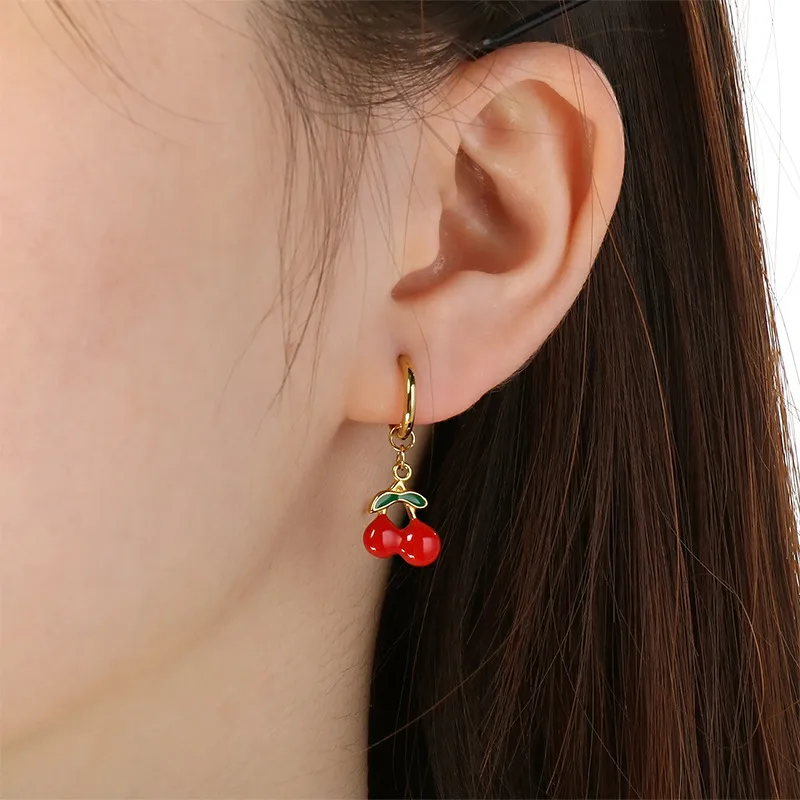 Stainless Steel Strawberry Cherry Shaped Earrings Suitable for Daily Wear as Women's Jewelry