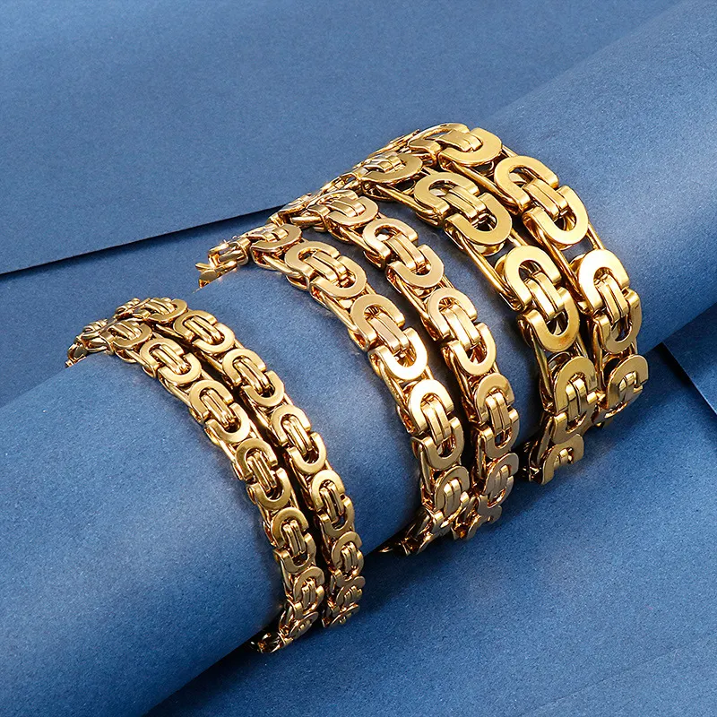 Cross-Border Foreign Trade Stainless Steel Creative Loop Necklace, Punk Fashion Style Men's Section Chain Bracelet Set