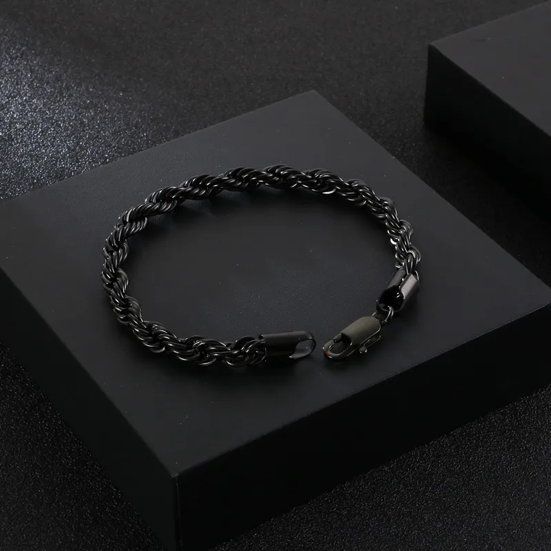 Hip Hop Men's Bracelet Gold Plated 18K Fried Dough Twists Chain Stainless Steel Braided Twisted Rope Bracelet