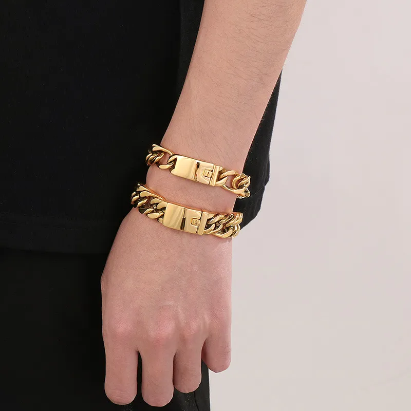 Fashion Minimalist Jewelry Polished Stainless Steel Men's Cuban Chain Bracelet
