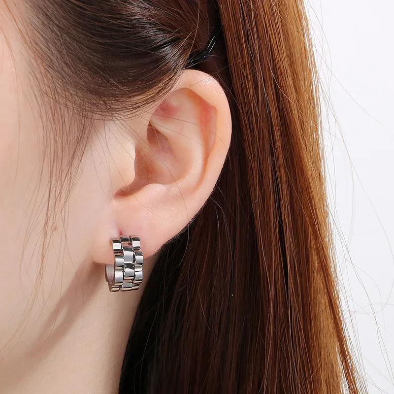 Classic Stainless Steel C Shaped Unisex Earrings Gold Plated Hoop Earrings