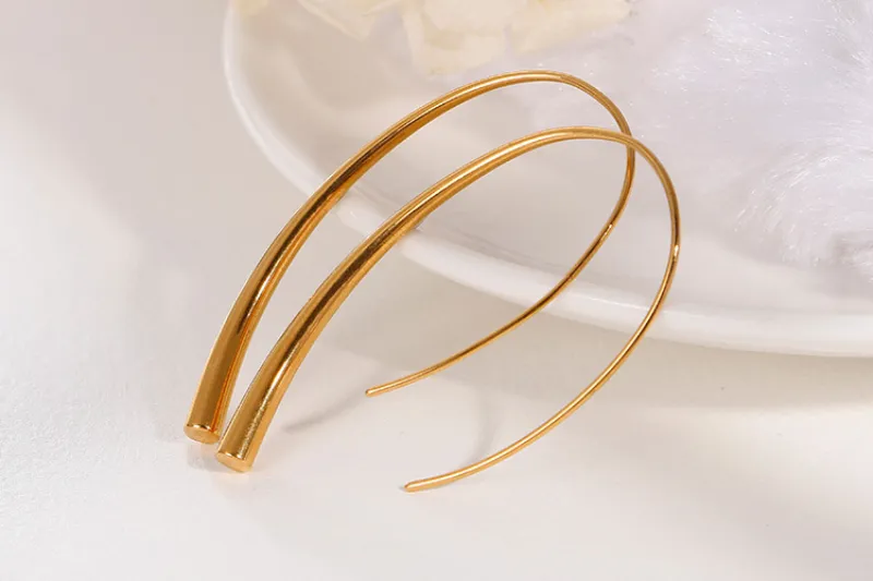 High Quality Fashion Simple Lines Stainless Steel Electroplating Rose Gold Women Earrings