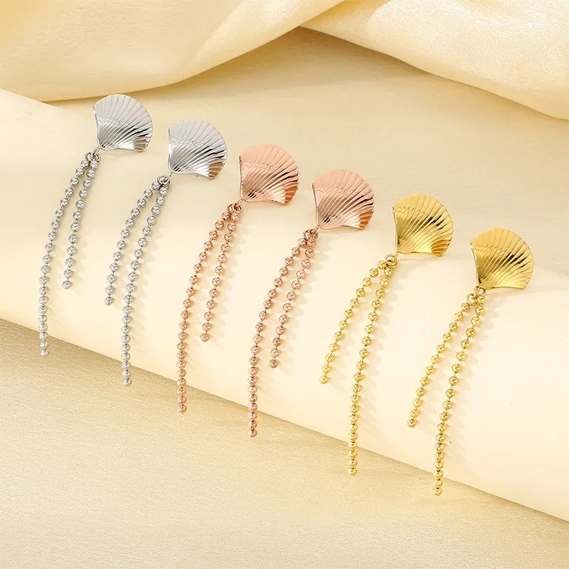 Ins Metal Shell Pearl Tassel Stainless Steel Earrings European Summer Vacation Jewelry Women