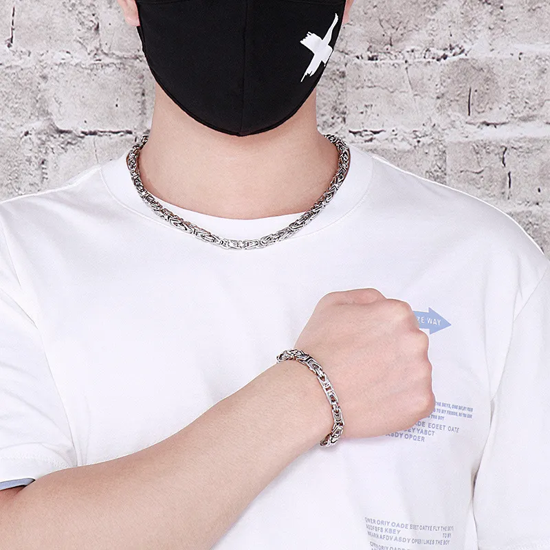 Hip Hop Emperor Chain Creative Fashion V-Shaped Stainless Steel Men's Bracelet Necklace Set