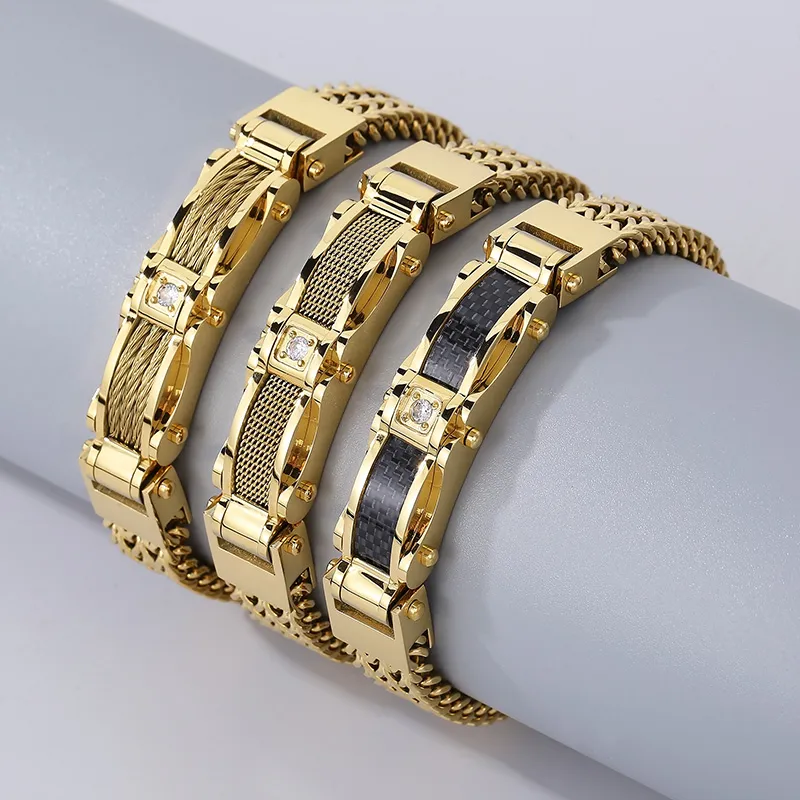 Fashion Creative Chain Stainless Steel Men's Magnetic Buckle Gold Plated Zircon Bracelet