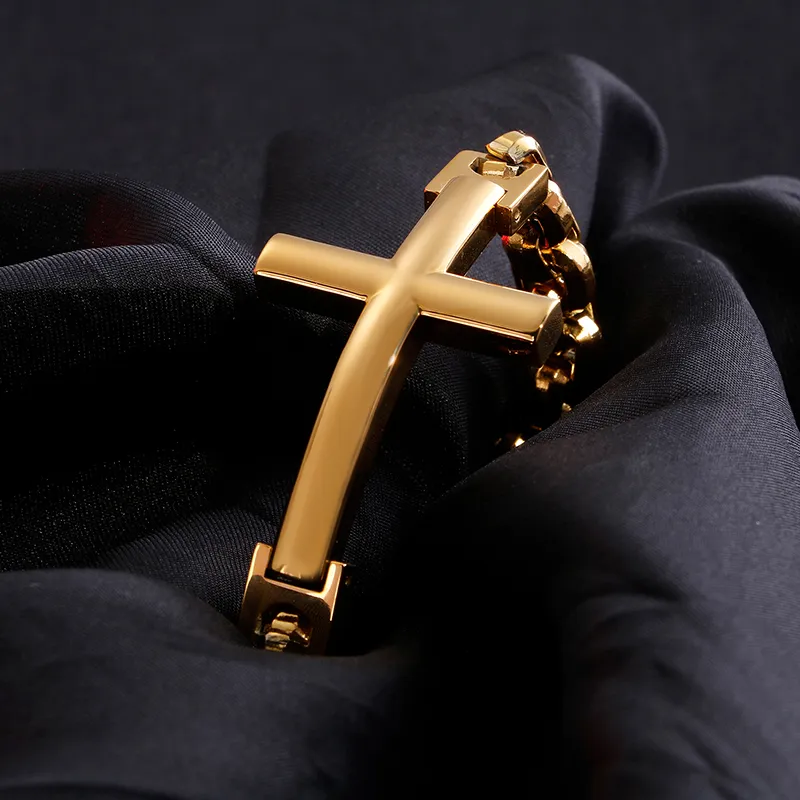 Stylish Stainless Steel Cross Hip-Hop Bending Card Bracelet Jewelry for Man