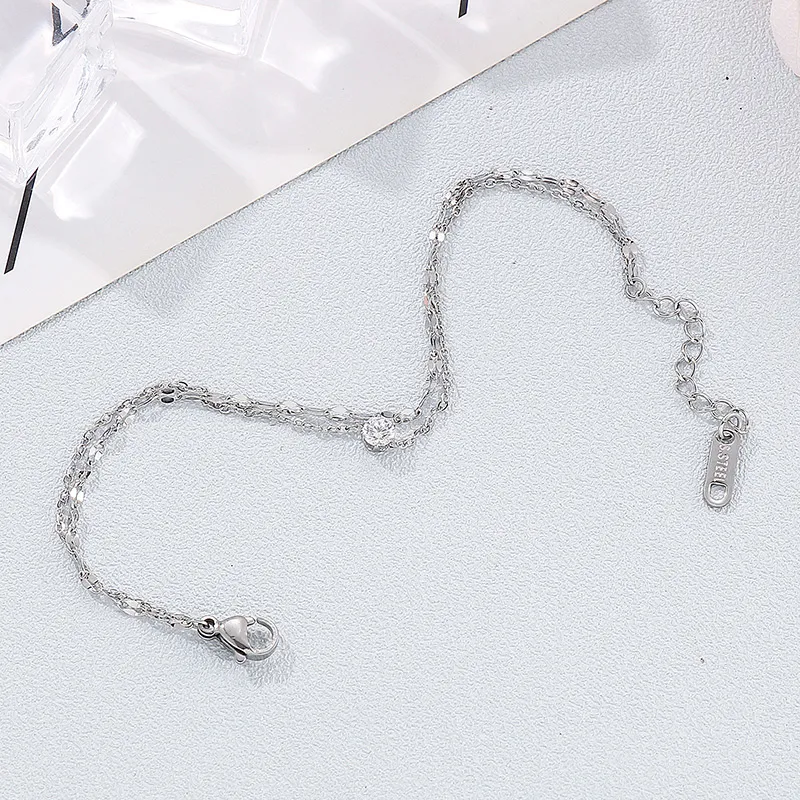 Cubic Adjustable Stainless Steel Chain Link Double-Layer Women's Bracelet