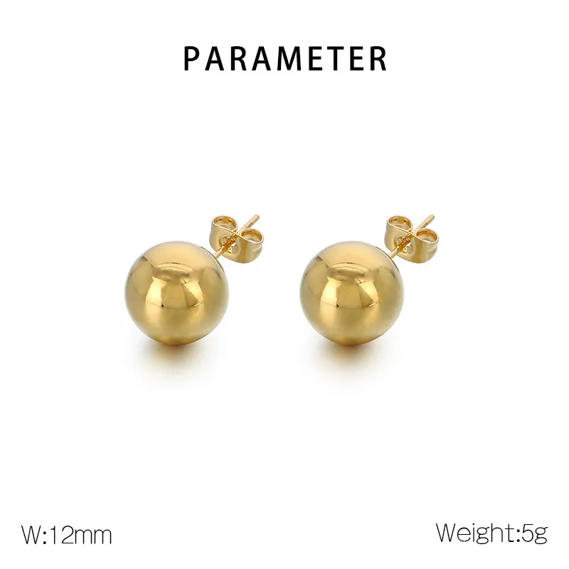 Fashion Style Stainless Steel Plated 18K Gold Solid Hollow Spherical Round Earrings for Women