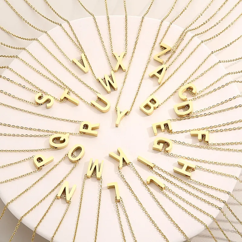 18K True Gold Electroplated Simple English 26 Letters Stainless Steel Pendant Necklace