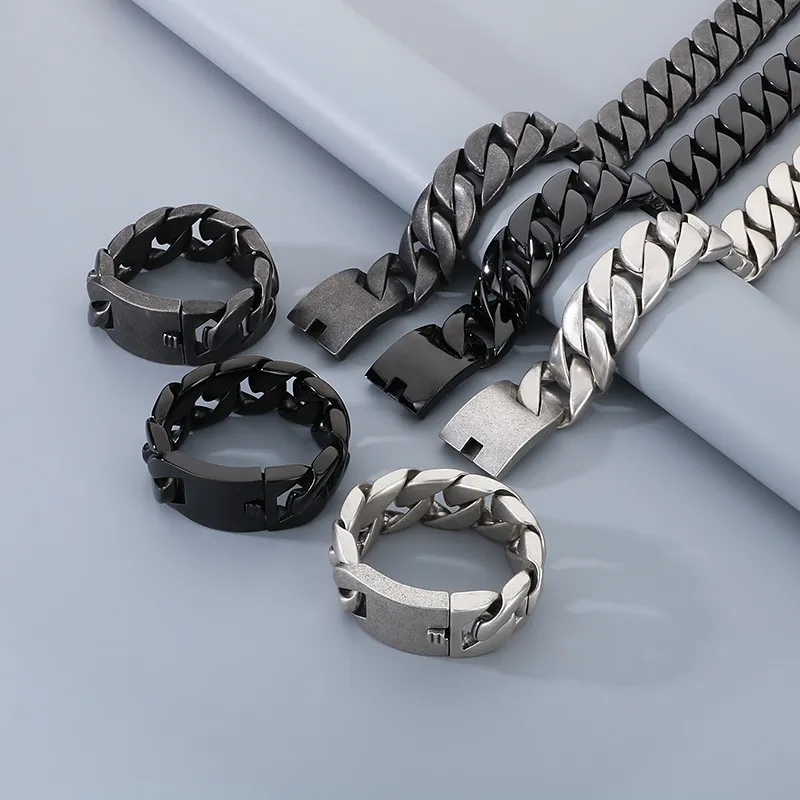 Hot Selling Trend 31mm Chain Gold Plated Stainless Steel Necklace Bracelet Sets