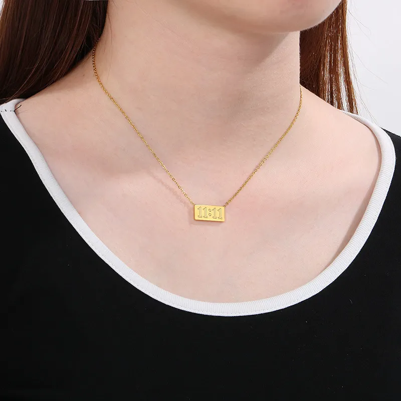 Customized Carved Stainless Steel Gold-Plated Angel Number 11: 11 Pendant Necklace
