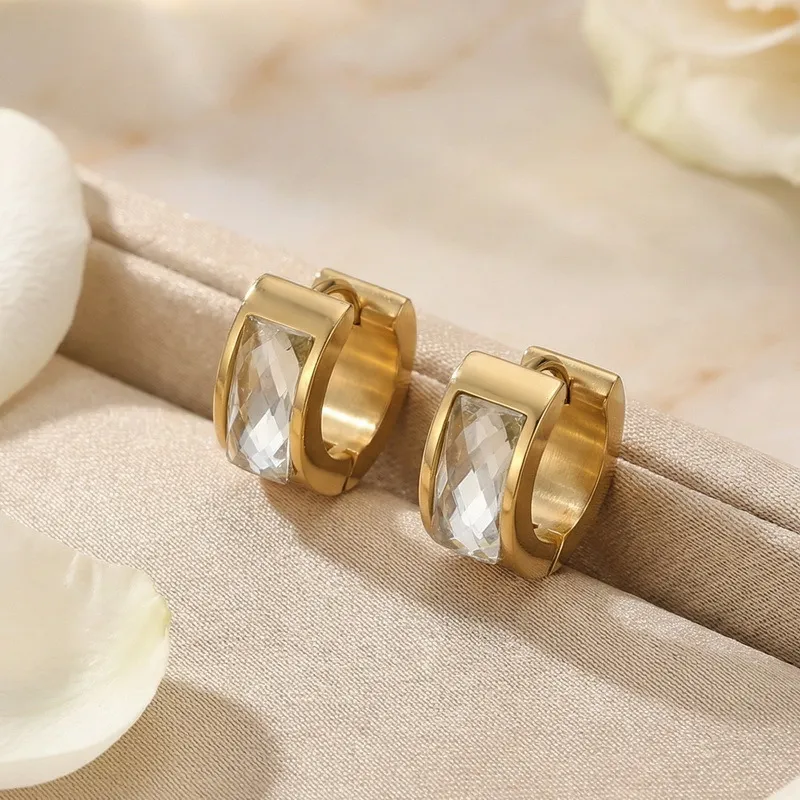 European and American Style Glass Ear Clips Stainless Steel Earrings for Women