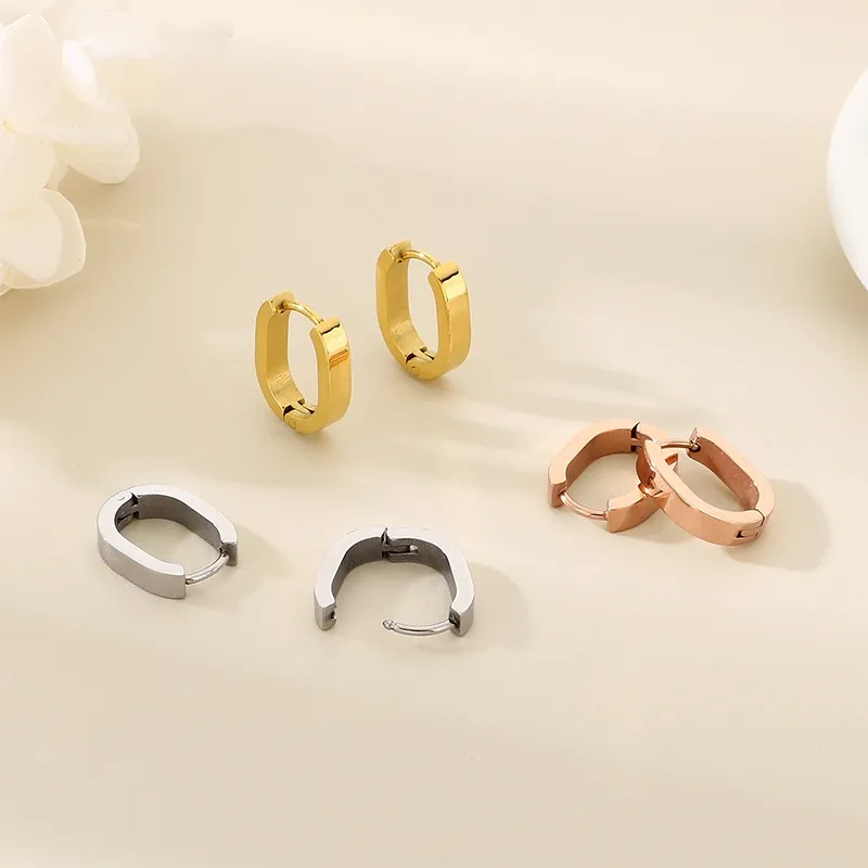 Geometric Stainless Steel Huggie Earrings Minimalist Unisex Trendy European Jewelry