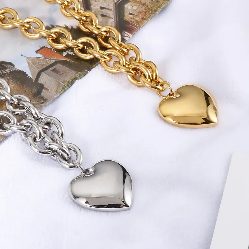 Minimalist Personalized Large Heart Pendant Stainless Steel Necklace Hip-Hop Stainless Steel Jewelry Set