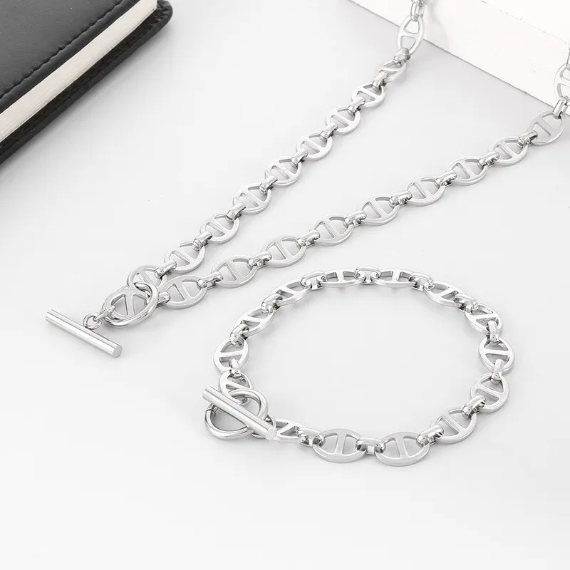 Minimalist Stainless Steel Pig Nose Chain Bracelet Necklace Ot Clasp Stainless Steel Jewelry