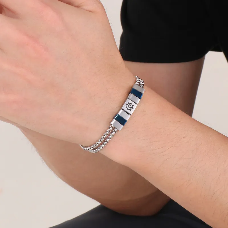 Wholesale Stainless Steel Double-Layer Boat Anchor Color Matching Bracelet Jewelry Buckle Trendy Men's Jewelry