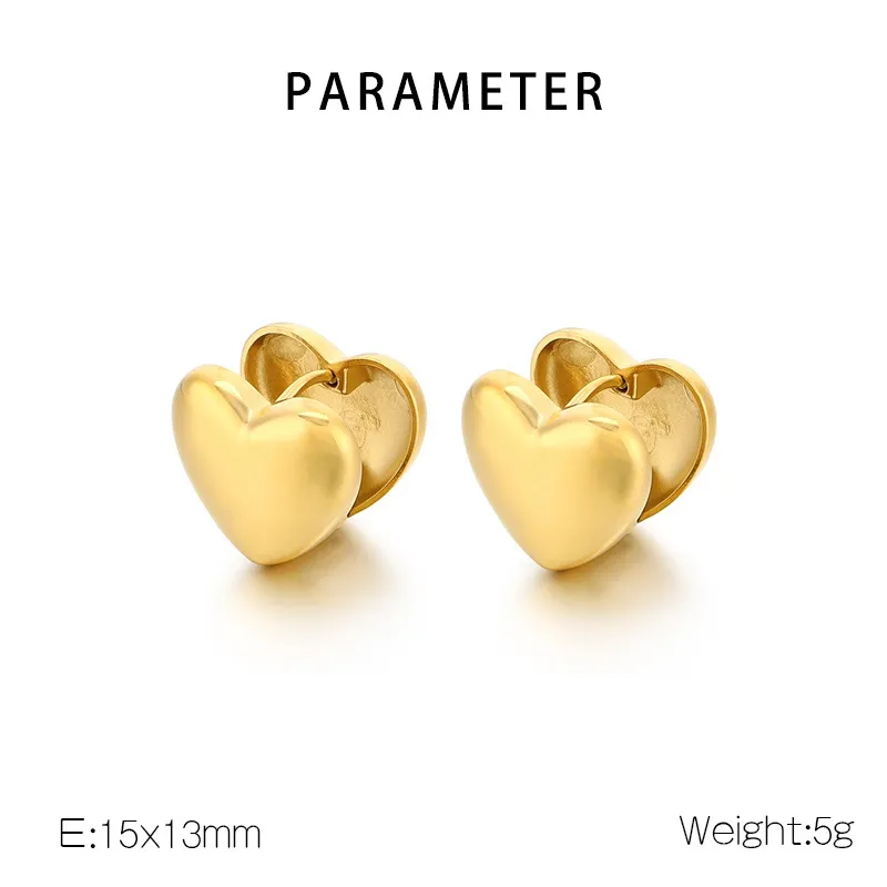 Minimalist Style Stainless Steel Polished Double-Sided Heart-Shaped Ear Clip Earrings Wholesale
