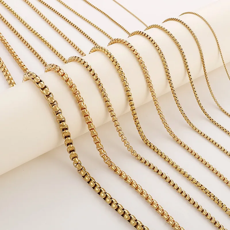 18K Gold Plated Square Pearl Necklace Stainless Steel Multi-Spec Pendant Chain