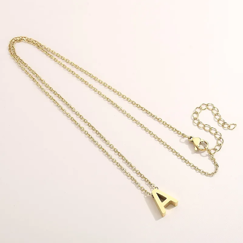 26 English Letters Short Collarbone Chain Wholesale European American Fashion Stainless Steel Pierced Letter Pendant Necklace