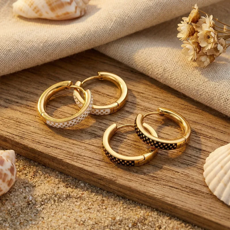 Fashionable Round Stainless Steel 18K Gold-Plated Earrings and Accessories Wholesale