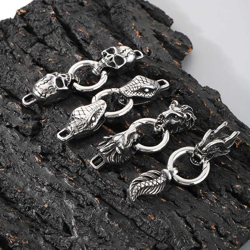 Punk Skull Lion Dragon Series Stainless Steel Accessories Ring Clasp