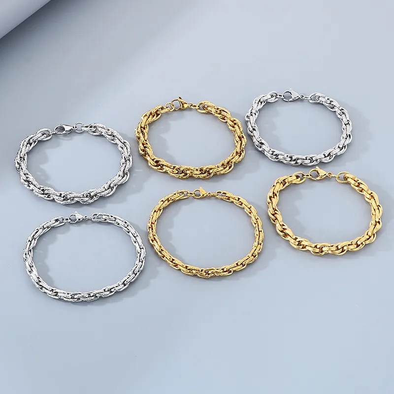 Fashionable Electroplated 18 Gold Personalized Jewelry Wholesale Stainless Steel Embossed Twisted Chain Set