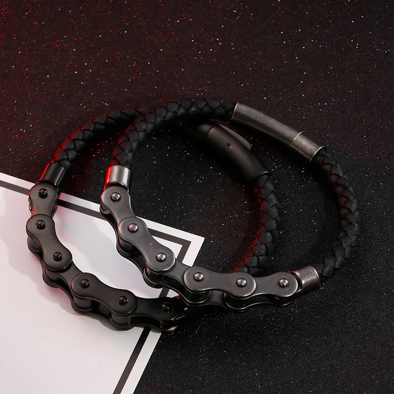 Street Trend Fashion Leather Bracelet Personalized Stainless Steel Bicycle Chain Bracelet