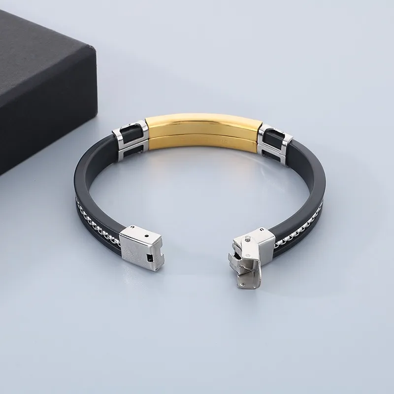 European and American Style Silicone Paired with Stainless Steel Bracelet for Fashionable Men's Jewelry