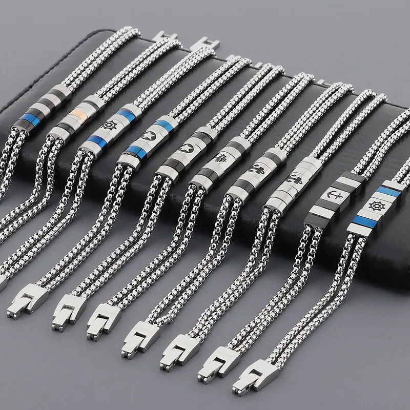 Wholesale Stainless Steel Double-Layer Boat Anchor Color Matching Bracelet Jewelry Buckle Trendy Men's Jewelry