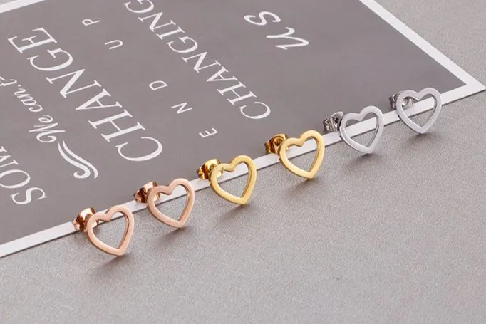Trendy Women's Stainless Steel Heart-Shaped Stud Earrings for Wholesale