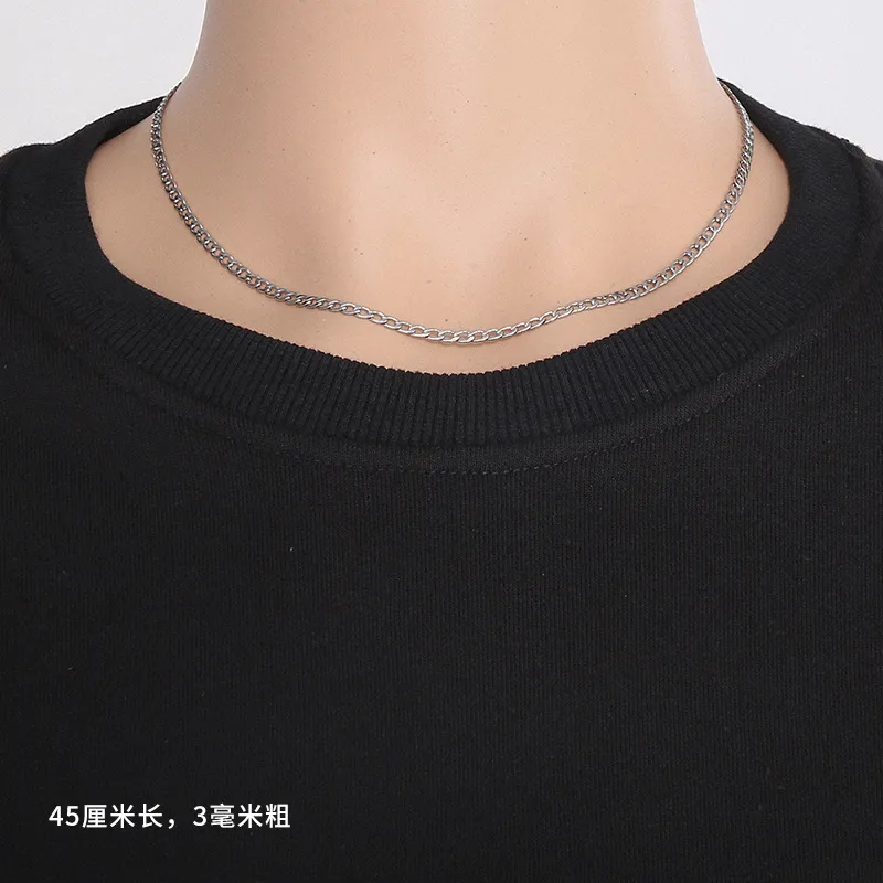 Simple Stainless Steel Grinding Chain Hip-Hop Necklace, Street Hip-Hop Stainless Steel Fashion Jewelry, Nk Chain