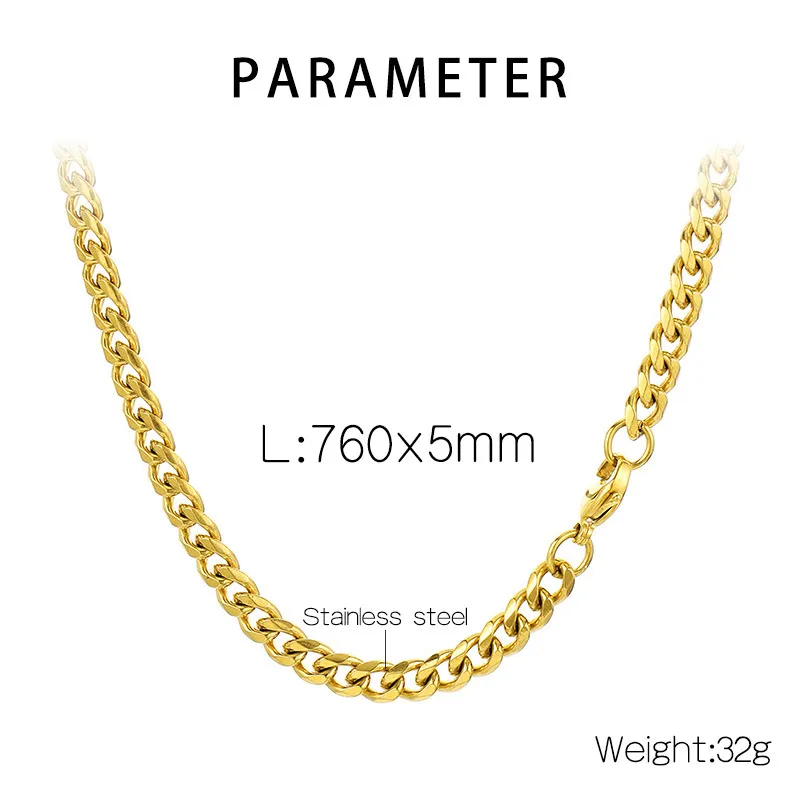 Six-Sided Milled Cuban Bracelet Necklace Fashion Stainless Steel Chain Jewelry